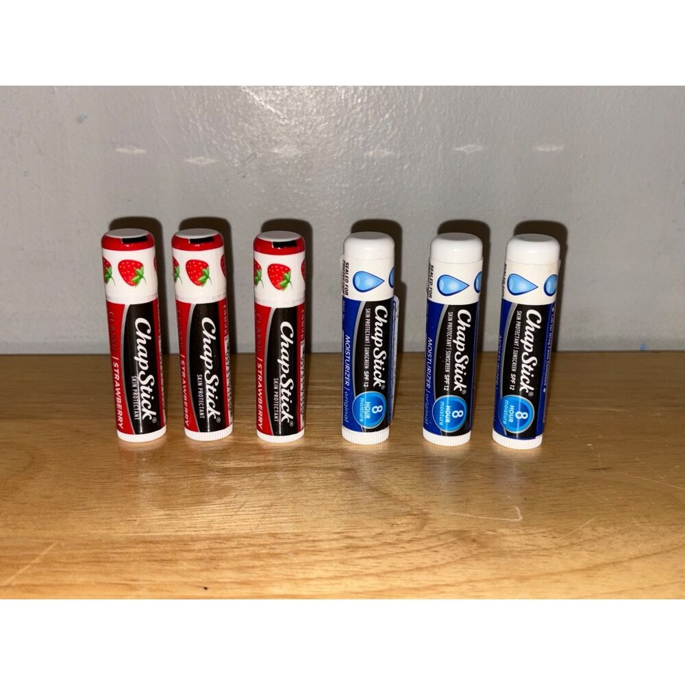 ChapStick Strawberry & 8-hour Moisturizer Skin Protectant Lip Balm Set 6 Tubes